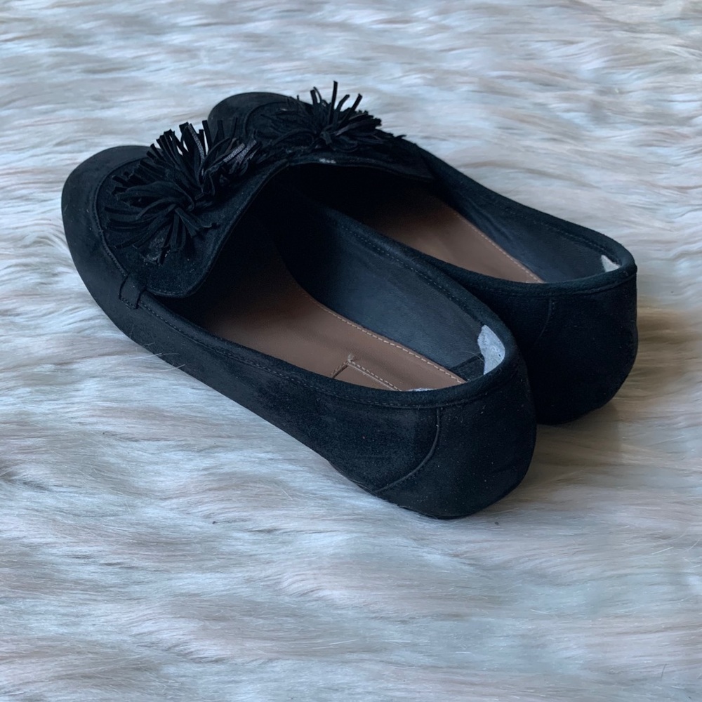 Aquazzura Suede Fringed Pom Loafers - Black - Picture 5 of 9